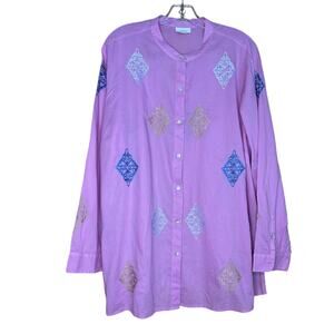 Women's J.Jill LS Embroidered Button Front Blouse Top, Size 2X, EUC